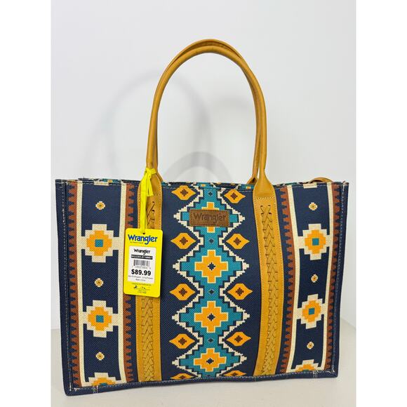 Wrangler Canvas Handbag Aztec Mustard Navy Bible Tote NWT - Picture 1 of 13